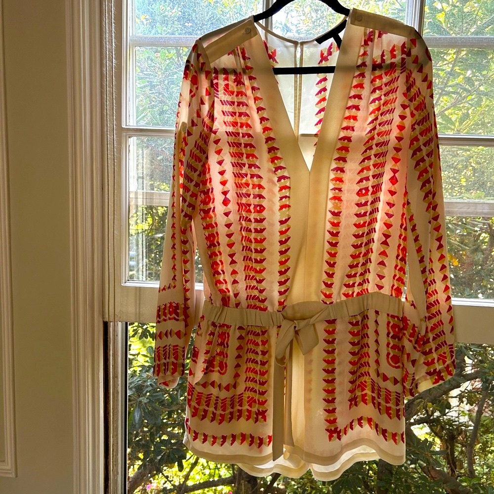 BCBG Long sleeve v-neck romper.
